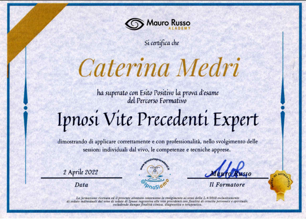 Diploma ipnosi vite precedenti expert